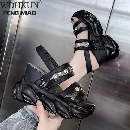 Women Gladiator Shoes 2021 Summer Peep Toe Sandals Crystal Block Heel Shoes Woman Dress Sexy Ladies Leather 10cm High Sandal New
