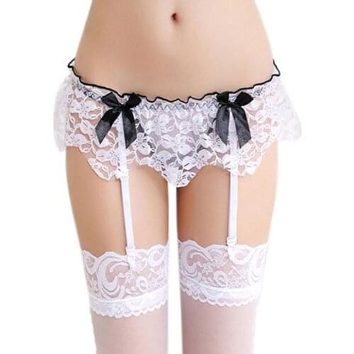 Sexy Womens Lace Garter Belt Solid Color Underwear With Panty