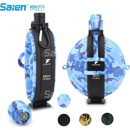 Collapsible Sports Bottles, Military Portable Silicone Water Kettle Compass Bottle Cap Hiking Camping Cycling Travel Outdoors