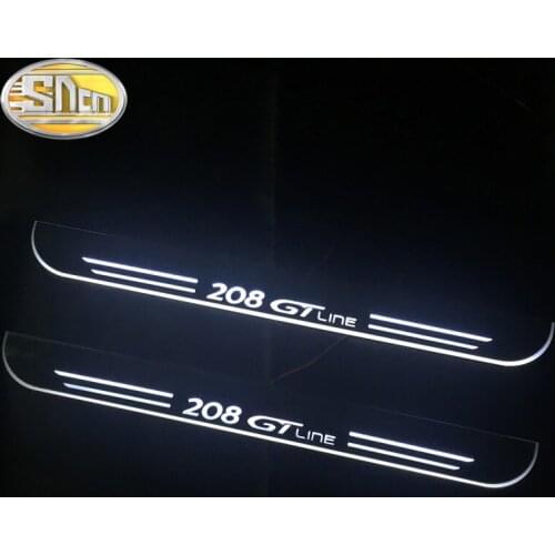 SNCN 4PCS Car LED Door Sill For Peugeot 208 GT Line 2019 2020 Ultra-thin Acrylic Dynamic LED Welcome Light Scuff Plate Pedal