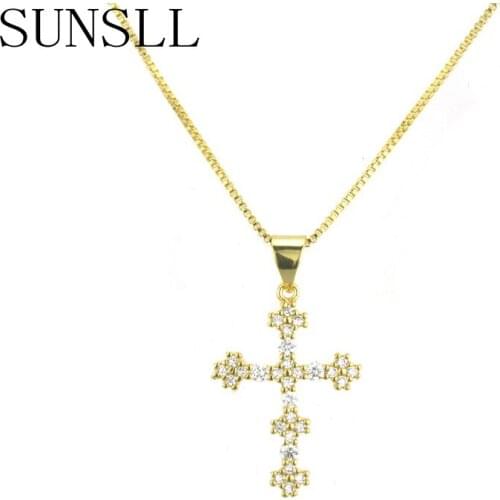 SUNSLL new gold necklace copper white zirconia cross necklace pendant women necklace anniversary jewelry pendant necklace gift
