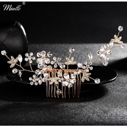 Miallo Bride Wedding Hair Comb Leaves Flowers Crystal Rhinestones Hair Accessories Handmade Bridemaid Hair Jewelry Bridal Party