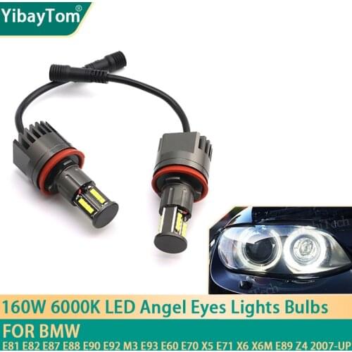 2pcs 160W 6000K LED Angel Eyes Marker Light Bulbs For BMW E81 E82 E87 E88 E90 E92 M3 E93 E60 E70 X5 E71 X6 X6M E89 Z4 2007-UP