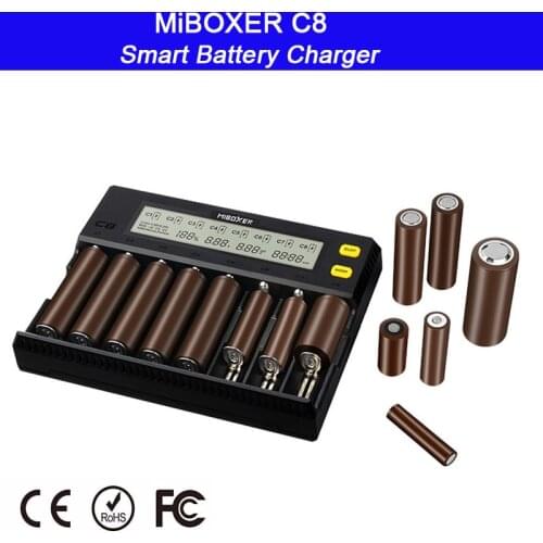 Intelligent Battery Charger 8 Slots LCD Display MiBOXER C8 for Li-ion LiFePO4 Ni-MH Ni-Cd AA 21700 20700 26650 18650 17670 RCR12