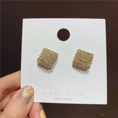 Korea New Design Fashion Jewelry Exquisite AAA Zircon Square 14K real gold Earrings Elegant Women Luxury Prom Party Earrings