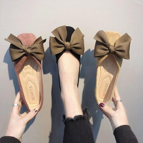 Spring 2020 Womens New Fashionable Bows Wild Lightweight Casual Comfort Flats Slip-On Dress Basic Square Toe Solid W28-16