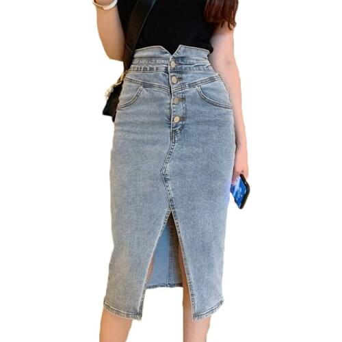 Sexy Slim Mid-long Denim Skirt Korea Women Spring and Autumn Split Stretch Hip Package Denim Skirts Wholesale NS2364