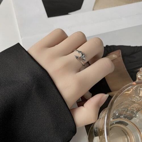 QiLuxy New Personality Arrow Wing Opening Rings for Women Men Silver Color Punk Rings Couple Rings Fashion Jewelry Gifts