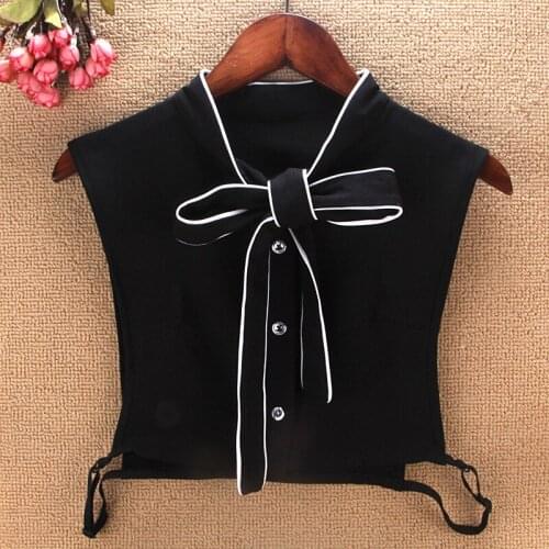 Women Shirt Pearl Bead Chiffon Cotton Ruffles Bow Fake Collar Embroidery Lace Star Bandage False Detachable Collar Blouse Tops