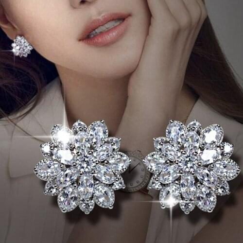 High Quality Crystal Flower Stud Earrings CZ Zircon Shining Stud Earrings For women Jewelry