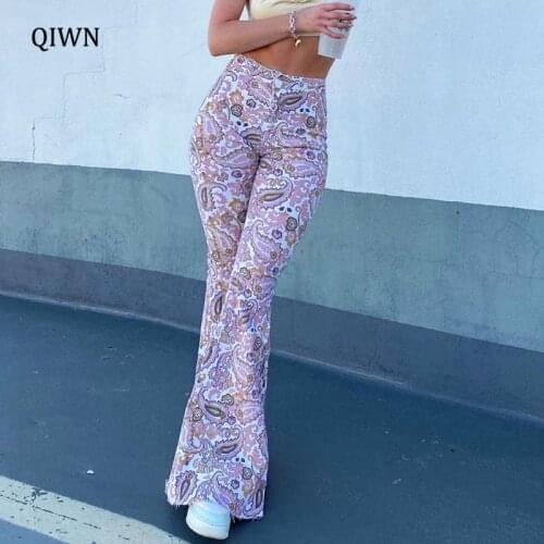 Vintage Pastel Floral Print Pants Streetwear Goth High Waist Flare Pants Y2k E-girl Aesthetic Emo Women Autumn Trousers