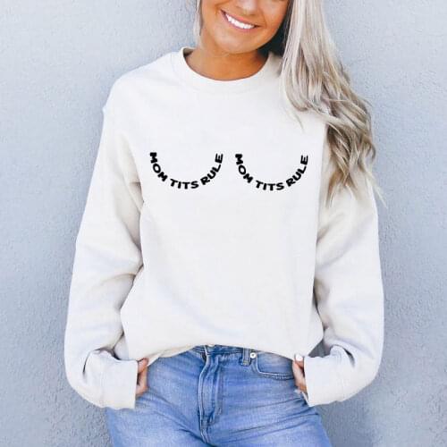 Mom Tits Rule Sweatshirt Casual Empowered Women Jumper Feminist Sweatshirts 90s Funny Graphic Breastfeeding Boobs Pullovers