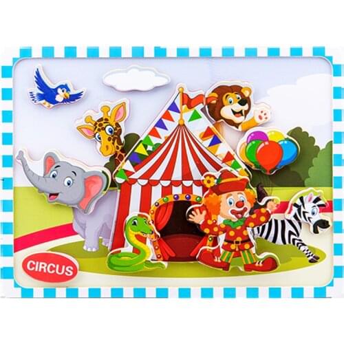 3D cartoon illustration Wooden stereo Velcro stickers jigsaw puzzle 3D sensory toys for girls and boy