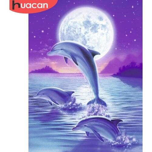 HUACAN DIY Diamond Painting Cross Stitch Dolphin Full Square Mosaic Rhinestone 5D Diamond Embroidery Animal Decoration