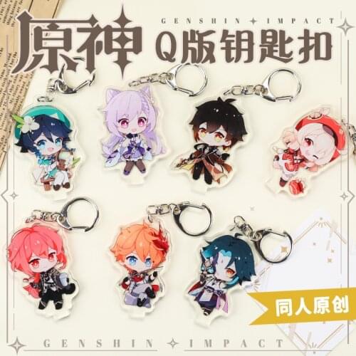 Genshin Impact Diluc Ragnvindr Xiao Zhongli Venti Cute Keychain Acrylic Pendant Cartoon Figure Keyring Toy Decor Cosplay