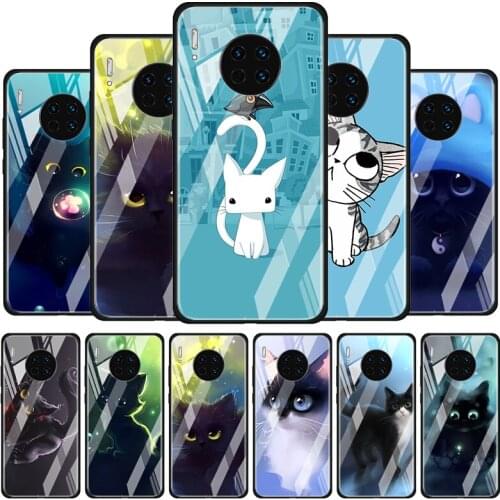 Cute cat cartoon Tempered Glass Cover For Huawei Y6 Y7 Y9 Y5P Y6P Y8S Y8P Y9A P Smart Z 2019 2020 2021 Phone Case