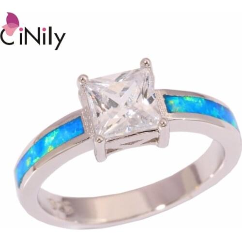 CiNily Created Blue Fire Opal White Zircon Silver Plated Wholesale Hot Sell Jewelry for Women Wedding Ring Size 6 7 8 OJ9182