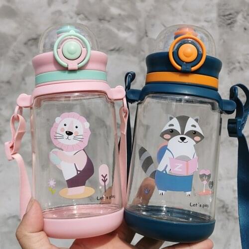 Cartoon Fox Kids Water Bottle With Shoulder Strap Outdoor School Portable Plastic Children Drinking Bottle For Boys Girls