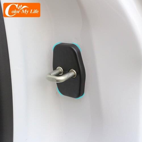 For Peugeot 208 2015 - 2019 4Pcs/Set ABS Black Car Door Lock Protection Cover Auto Doors Lock Dust Protector Covers Trim