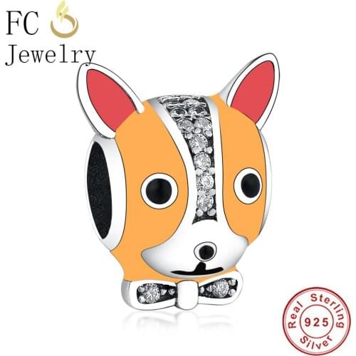 FC Jewelry Fit Original Brand Charm Bracelet 925 Silver Enamel French Bullldog Dog Head Puppy Bow Knot Bead Making Berloque