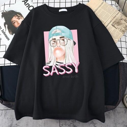 Sassy Cute Girl Fashion Street Prints T-Shirt Female Summer Fashion T Shirts Letter O-Neck Tops Cartoon Oversize T Shirt Womens