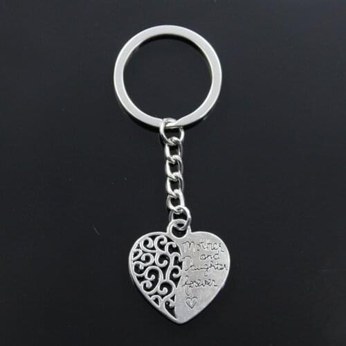 Hot Fashion Heart Mother Daughter Forever 27x28mm Pendant Key Ring Chain Silver Color Men Car Souvenirs Keychain Dropshipping
