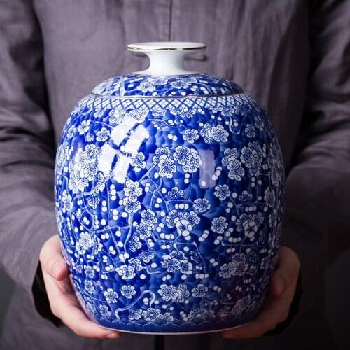 Creative Blue and White Porcelain Tea Caddy Ceramic Flower Vase Large Capacity Sealed Storage Jar Nut Candy Jar Home Decoration
