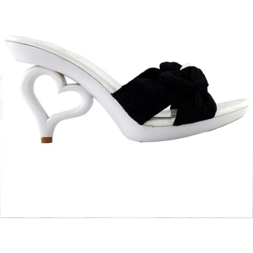 LF60801 Womens Red Black White Bow Heart Heel Slip-ons Party Sandals