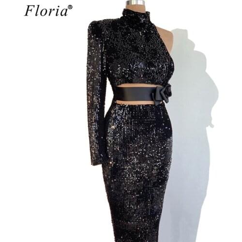 Muslim One Shoulder Prom Dresses 2020 Mermaid Long Black Cocktail Dress Party Simple Women Vestidos De Fiesta Free Shipping