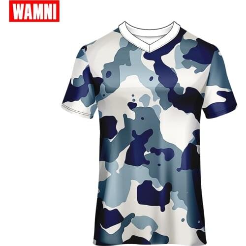 WAMNI Man Short Sleeve Tee Army green camouflage Running T-shirt Racing Sports Wear V-Neck Top Polyester Quick drying Tshirt