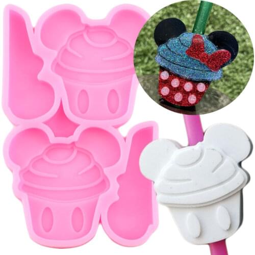 Mouse Cupcake Straw Topper Silicone Molds Fondant Cake Decorating Tools DIY Keychain Epoxy Resin Mold Candy Clay Chocolate Mould