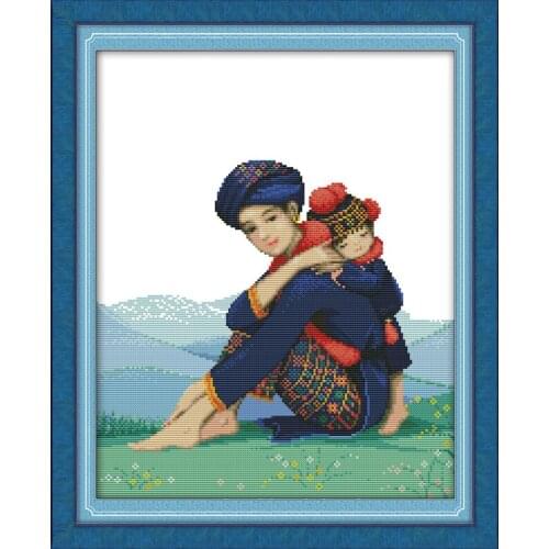 Mom & sons deep love(2) cross stitch kit people 18ct 14ct 11ct count print canvas stitches embroidery DIY handmade needlework