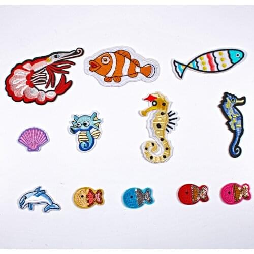 Marine Animal Shrimp Less than Dolphin Seahorse Shell Embroidery Cloth Clothing Accessories Badge Patch