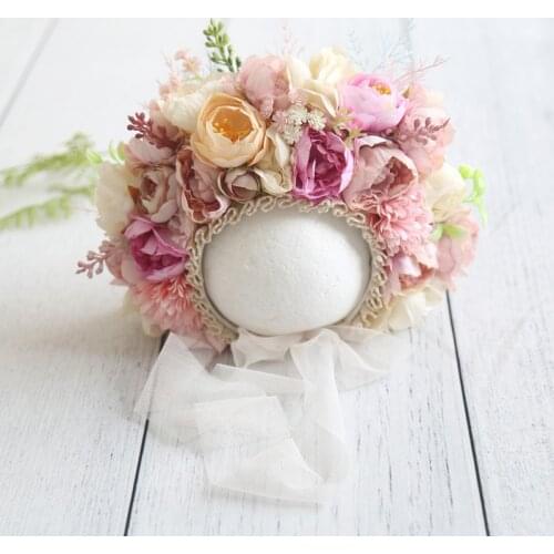 Handmade Flower Bonnet Baby Gril Floral Hat Photo Prop Newborn Baby Gril Garden Hat Photography Props