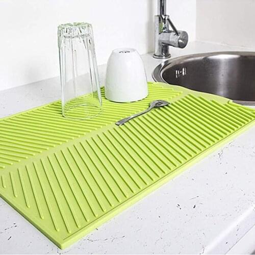 LUDA Silicone Dish Drying Mat Flume Folding Draining Mat,Rectangle Drain Mat Drying Dishes Pad Heat Resistant Non-Slip Tray