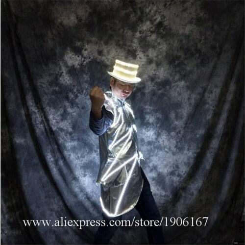 LED Luminous Dance Ballroom Costumes Stage Performance Led Glowing Flashing Glasses Robot Men Suits Led Event Party Suit Clothes