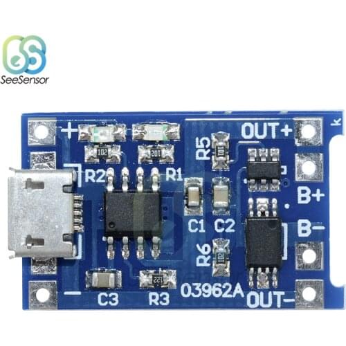TP4056 5V 1A Micro USB 18650 Lithium Battery Charging Board Charger Module+Protection Dual Functions