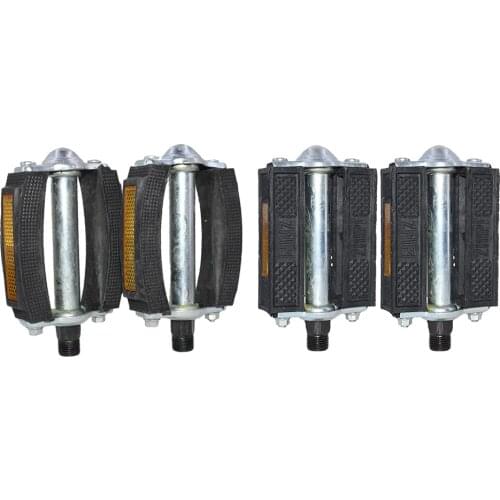Rubber Block Bicycle Pedals 9/16" Steel Bearing Flat Pedal Reflective Sides