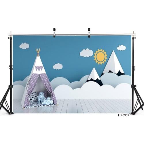 Sun Cloud Decor Wall Tent Baby Newborn Party Portrait Wooden Floor Photo Backgrounds Vinyl Cloth Photography Backdrops Photocall