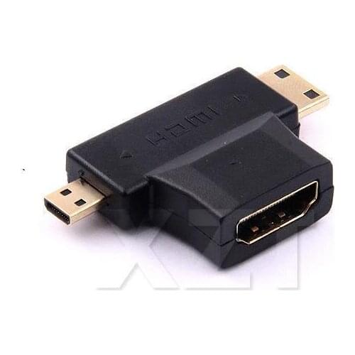 3 in 1 V1.4 High Speed 1080P HDMI Female to Mini / Micro HDMI Male Connector Adapter T Shape Converter Type D C A for HDTV