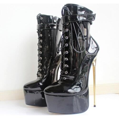 Cosplay Women Shoes 22CM High Gold Thin Heels 6Cm Platform Sex Fetish Nightclub Party Dance Ankle Boots Plus size