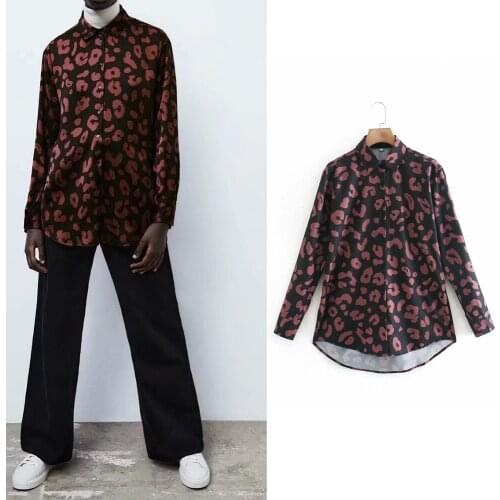 Women Shirts Za 2021 Fashion Leopard Print Button Stain Long Shirts Vintage Turn Down Collar Blouse Eleagant Chic Mujer Tops