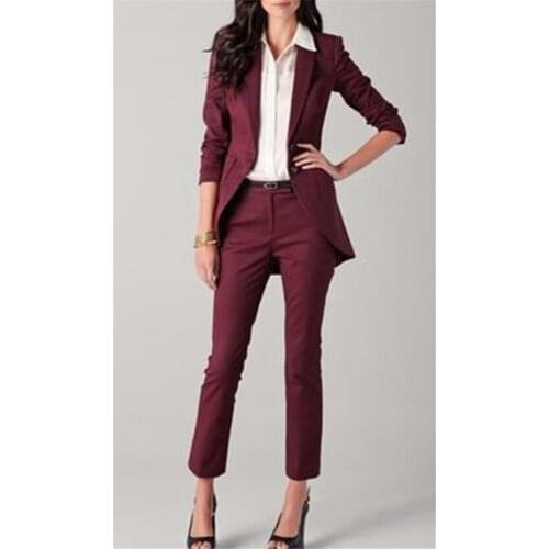 Burgundy 2 Piece Office Uniform Women Female Business Suit Women PantSuits Tuxedos Suits for Wedding Blazer Trouser Formal