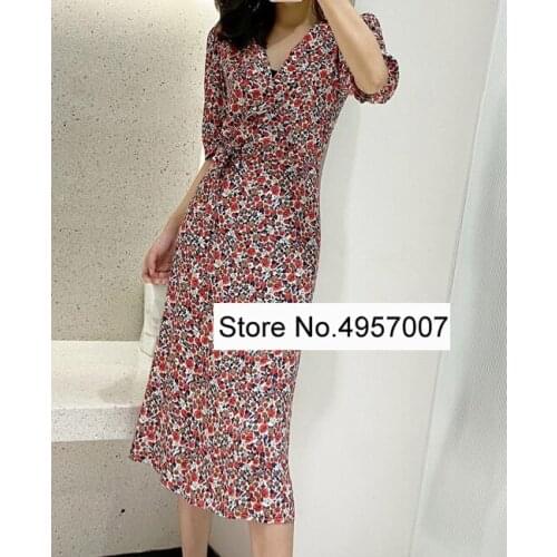 Ladies Lapel Floral Printed Midi Dress With Short Sleeve & Waist Ties