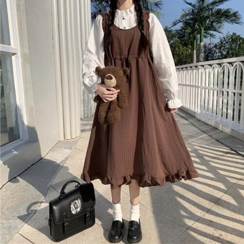 Winter Suspender Dress Autumn and Winter Dress 2021 New Womens High Waist Slimming kawaii clothing sweet lolita dress