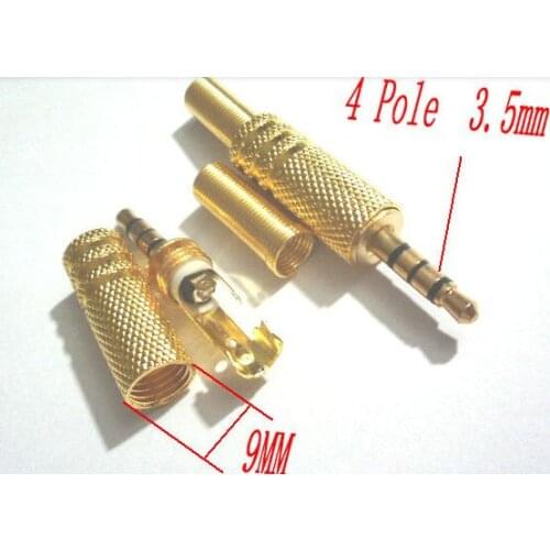 10 unids oro plate soldadura Stereo 4 Pole Male 1.8 " 3.5 mm para auriculares Jack Plug socket Audio Video AV conector