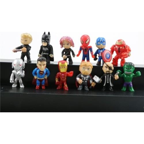 12pcs/Lot Disney The Avengers Superhero Q Version Iron Man Thor Hulk Captain America Spiderman Action Figure Model Doll Toys