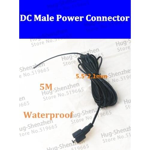 20pc/lot Black LED Connector DC Cable Waterproof DC5.5 x 2.1mm Male jack 5M wire for Led Power Adapter Plug Cord
