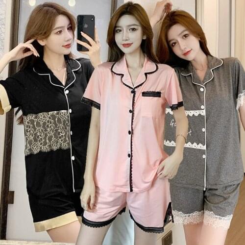 2021 Summer Short Sleeve Pajama Sets for Women Shorts Sleepwear Suit Pyjamas Homewear Femme Loungewear Pijama Mujer Home Clothes