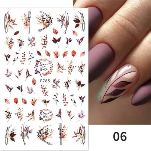3D Charms Flowers Leaf Nail Foils Stickers Watercolor Abstract Floral Decals Sliders Manicures Nail Art Decorations For Summer